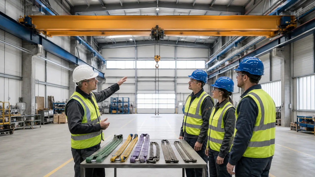 Einweisung zum sicheren Arbeitsbereich eines Hallenkrans
